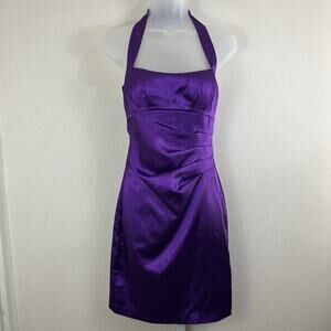Vintage Y2K Speechless Satin Halter Empire Waist Size 3 Pleated Royal Purple